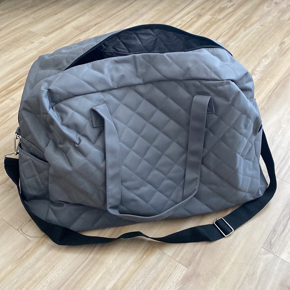 New Gray Quilted Duffle Bag